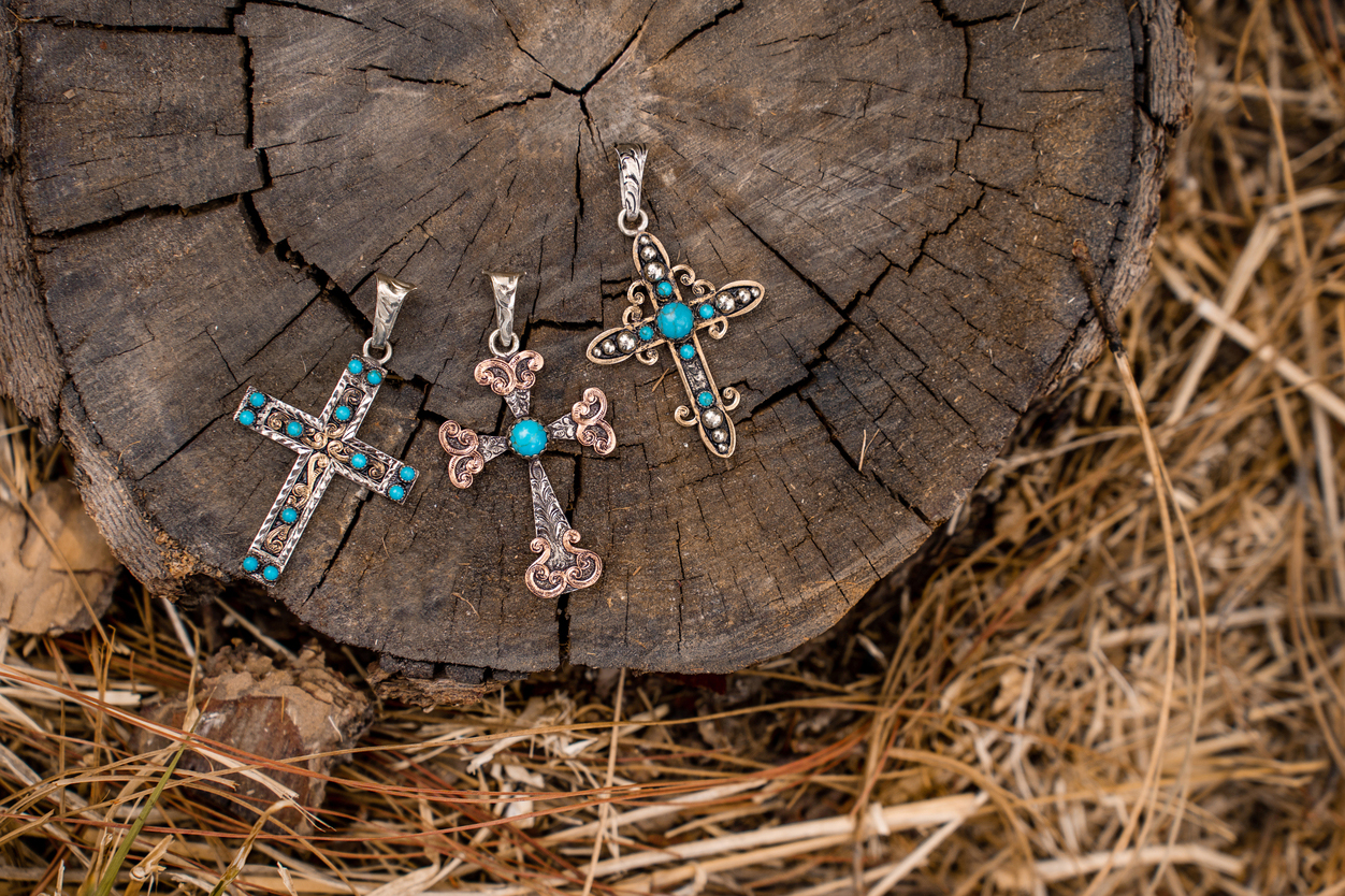 Silver Large Cross Pendant with chain for women over a log